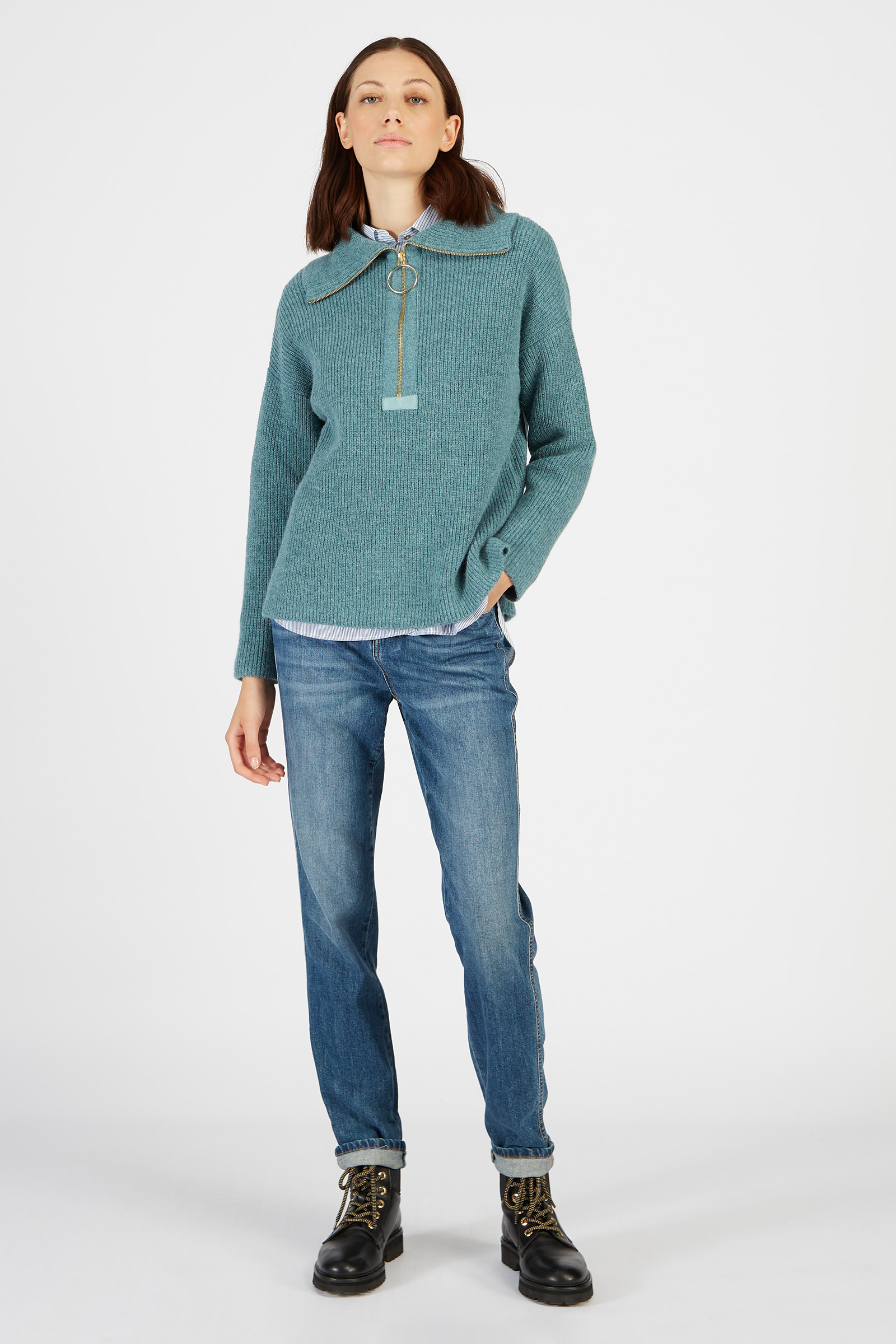 Jersey de punto de mujer cuello alto en alpaca regular fit con cremallera  Arctic La Martina