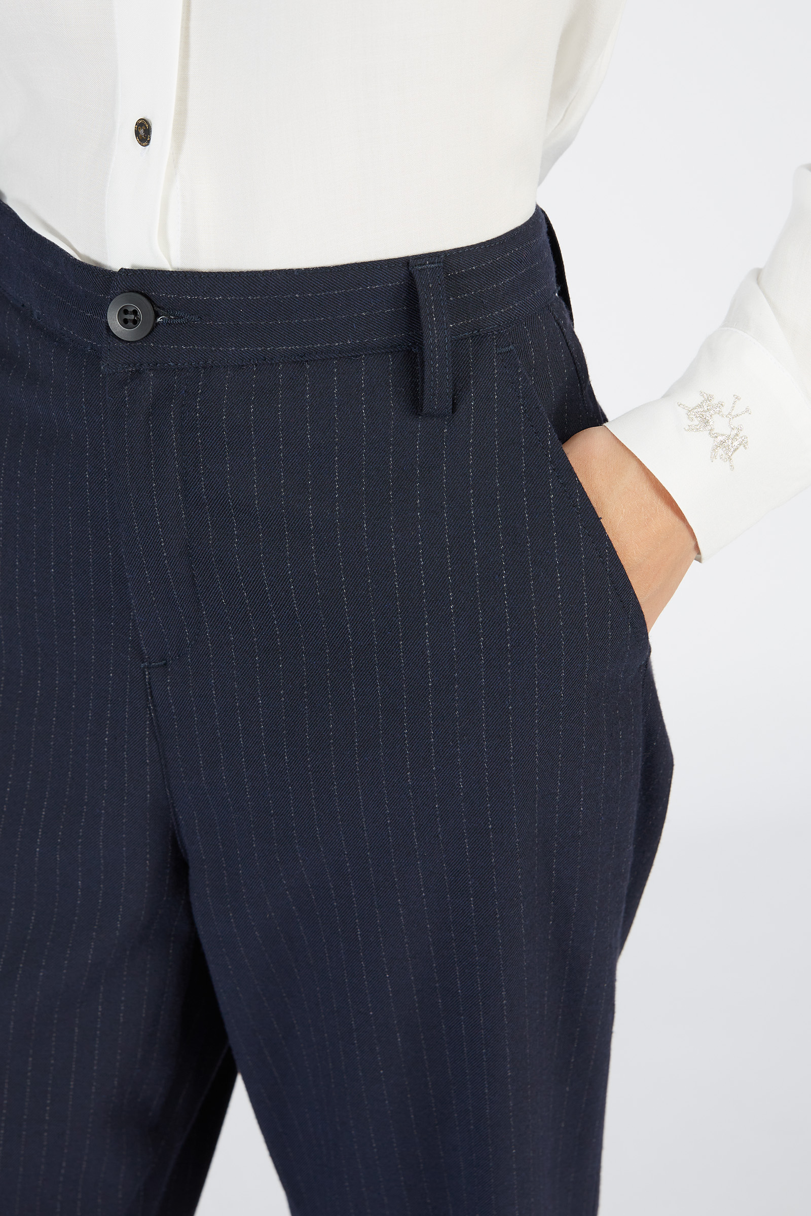 Pantalon large taille haute pour femme NavyBlazer/OffWhite La Martina