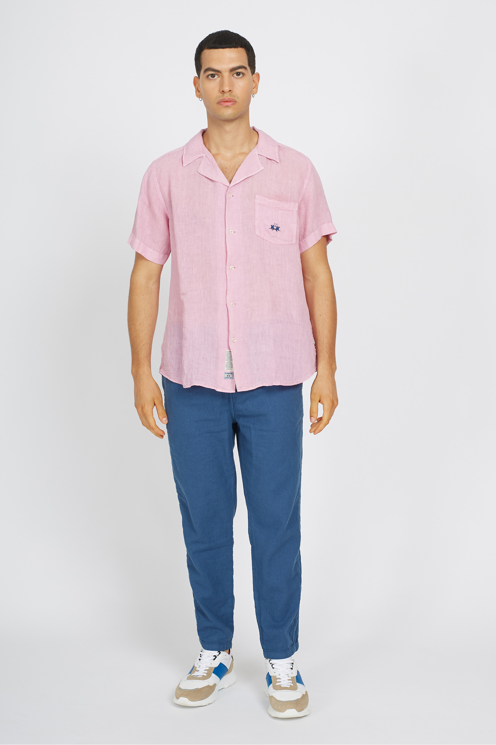 Camisa de hombre regular fit 100% lino manga corta - Varoun Pastel Lavander  La Martina