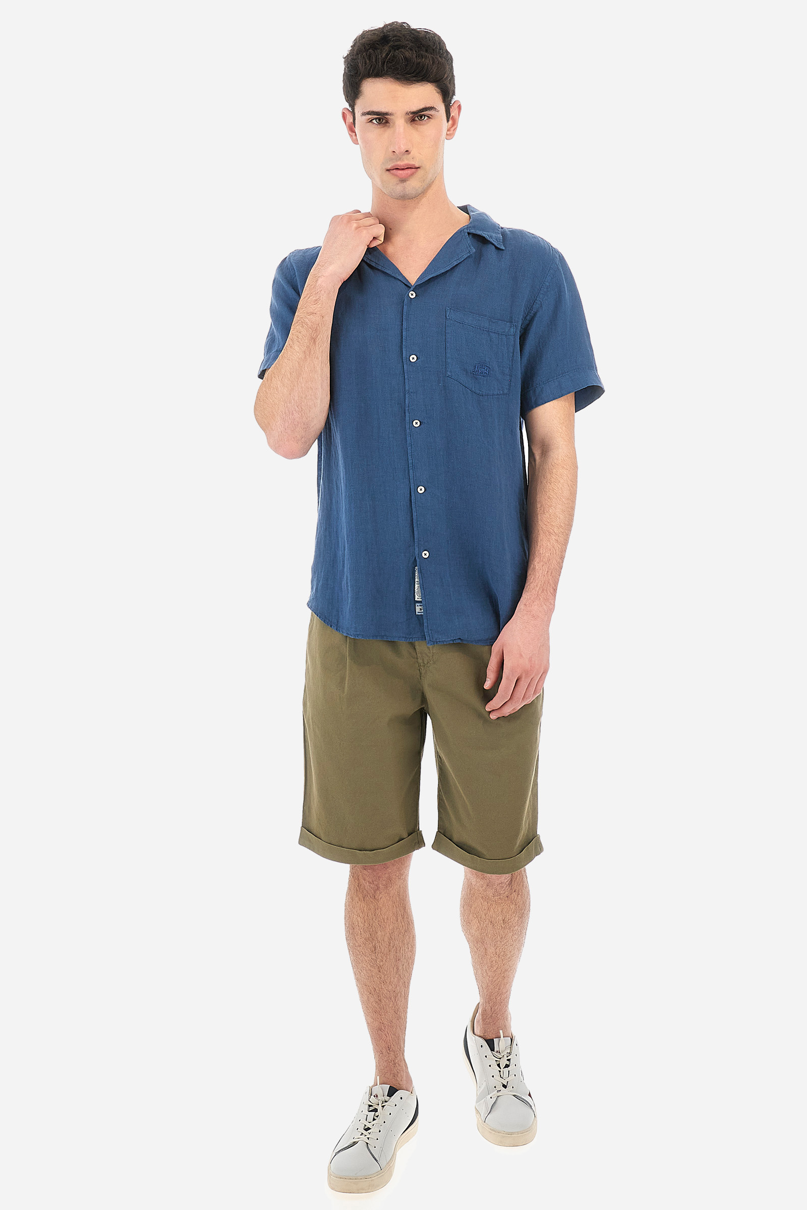 Camisa de hombre regular fit 100% lino manga corta - Varoun Blanco Óptico  La Martina