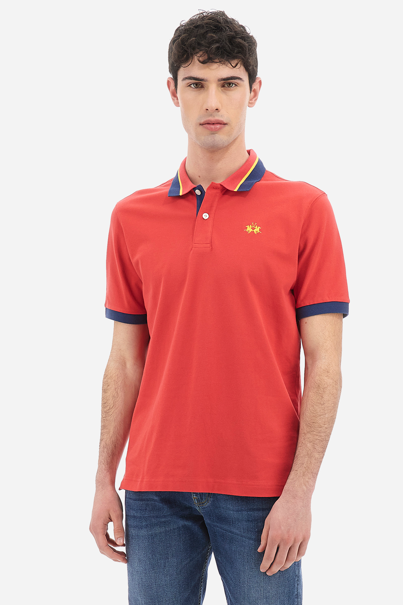 Men's short-sleeved polo shirt regular fit stretch cotton - Valentino Poinsettia La | Shop