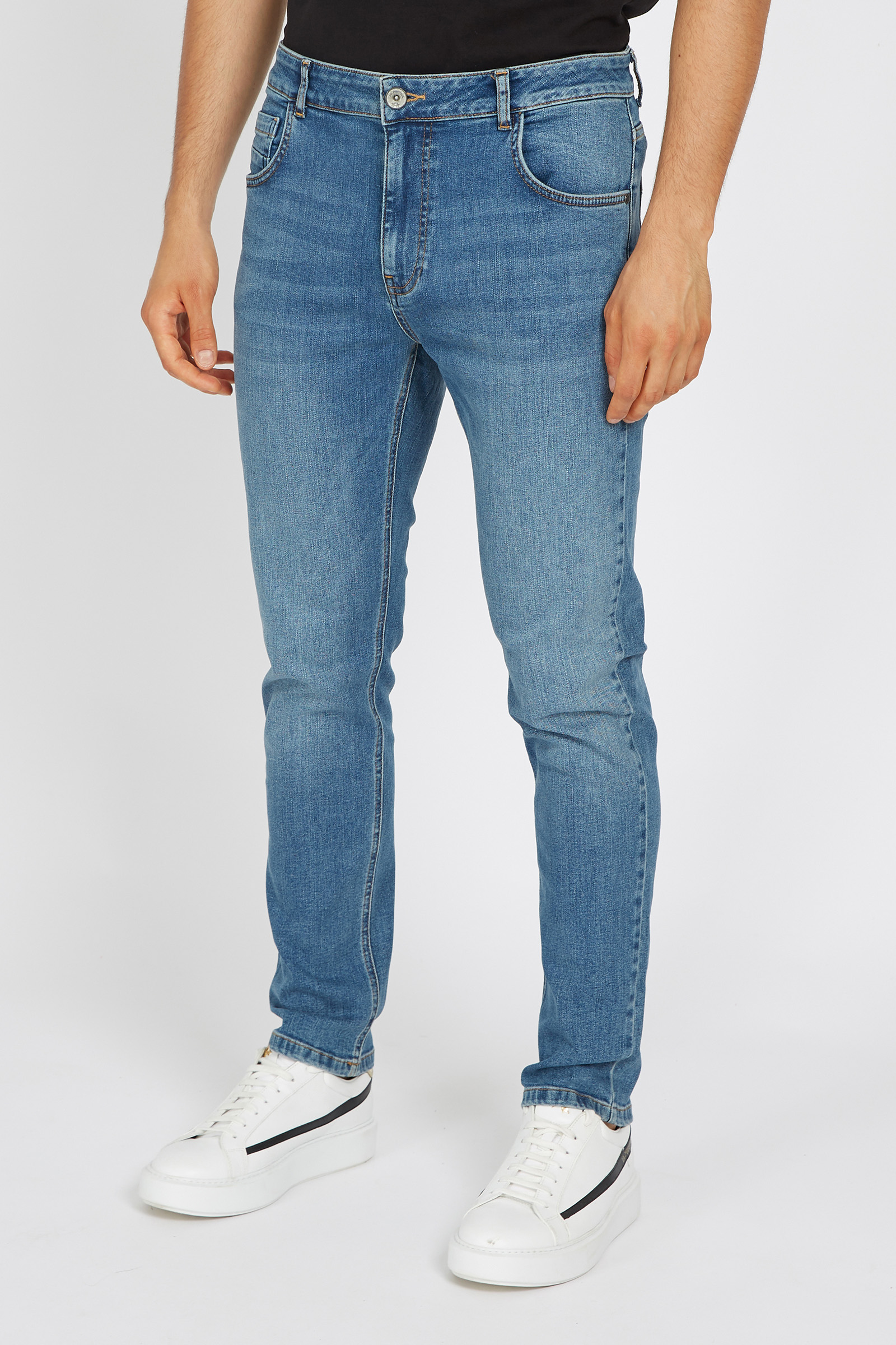Men's regular fit 5-pocket cotton blend denim trousers - Vangy