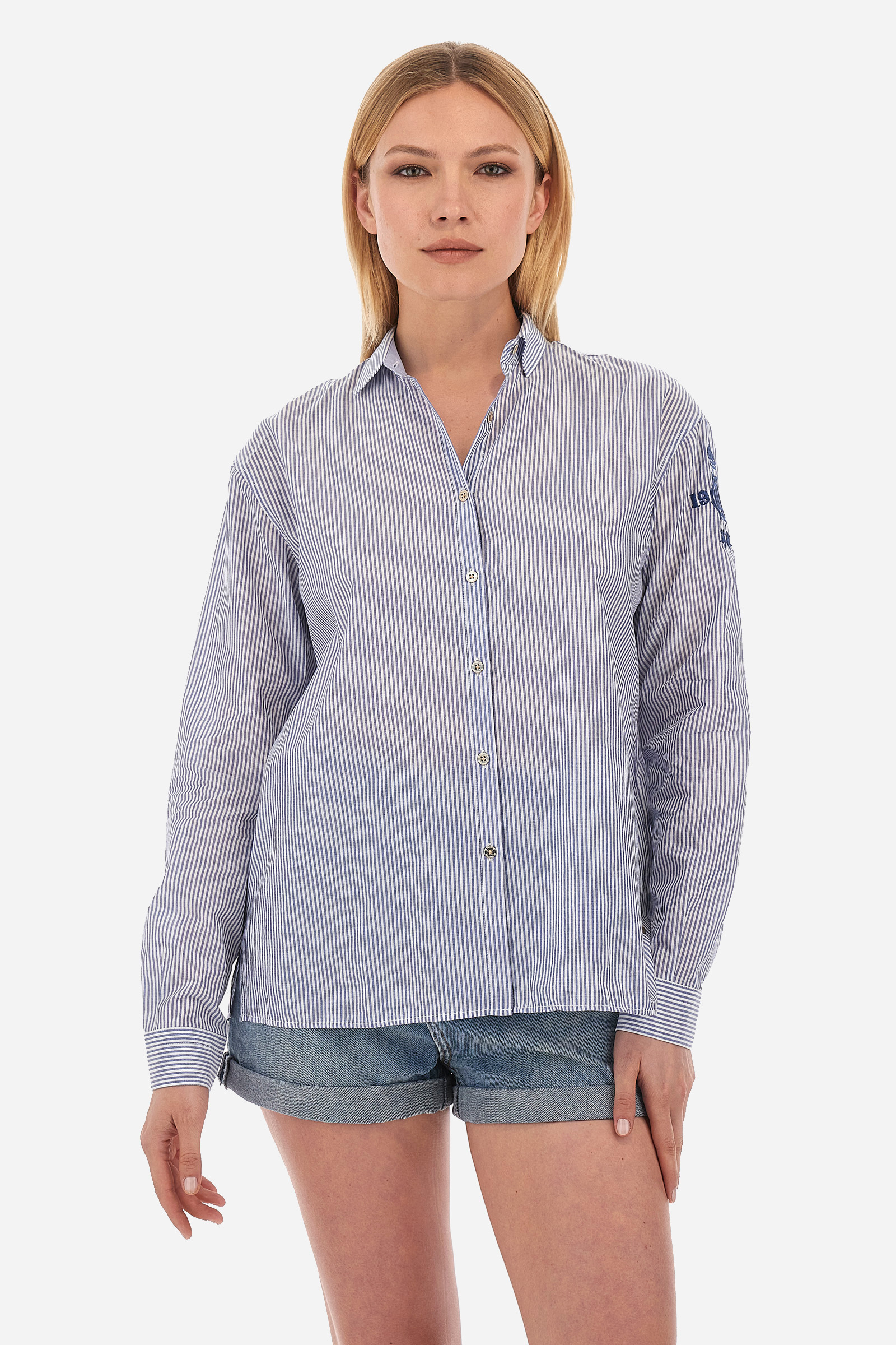 Camisa a rayas de regular para mujer- Vana Optic White/BlueBell La Martina | Shop Online