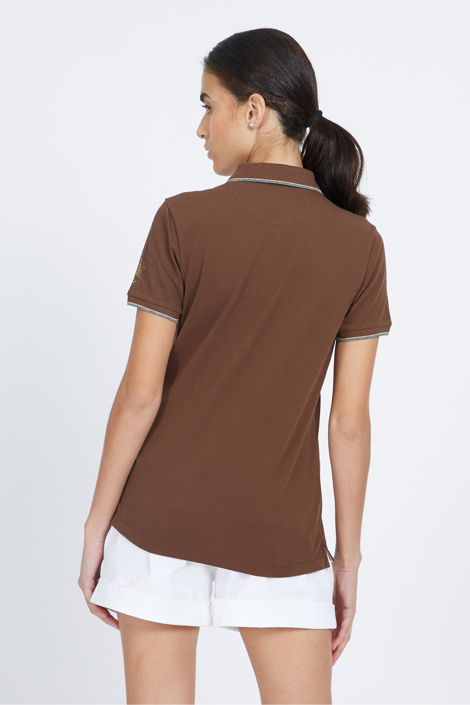 Women's regular fit cotton polo shirt - Vinia Cocoa Brown La Martina