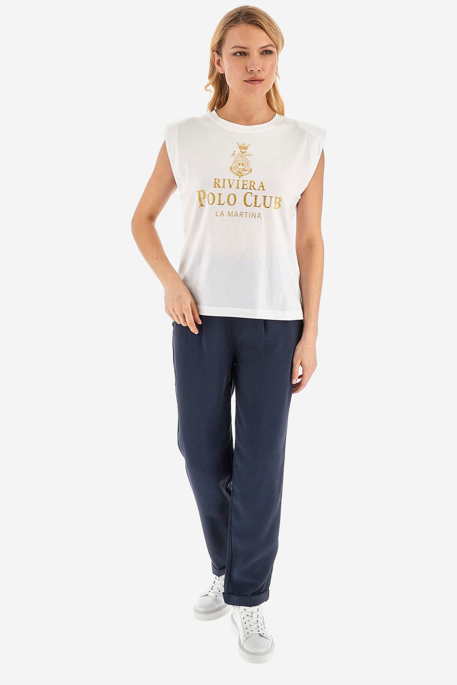 T-shirt donna girocollo in cotone maniche lunghe regular fit Bianco ottico  La Martina